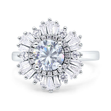 Wholesale Floral Art Deco Round Engagement Ring Simulated Cubic Zirconia 925 Sterling Silver